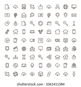 Web icon set. Collection of high quality outline website pictograms in thin line style. Black internet symbol for web design and mobile app on white background. Social media line logo.