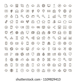 Web icon set. Collection of high quality outline website pictograms in modern flat style. Black internet symbol for web design and mobile app on white background. Social media line logo.