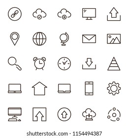 Web icon set. Collection of high quality outline website pictograms in modern flat style. Black internet symbol for web design and mobile app on white background. Social media line logo.
