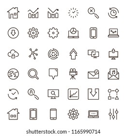 Web icon set. Collection of high quality outline website pictograms in modern flat style. Black internet symbol for web design and mobile app on white background. Social media line logo.