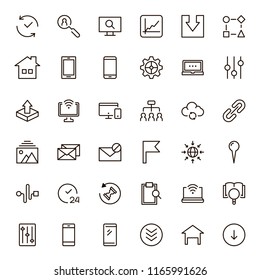 Web icon set. Collection of high quality outline website pictograms in modern flat style. Black internet symbol for web design and mobile app on white background. Social media line logo.