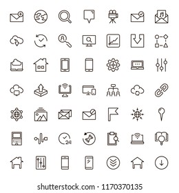 Web icon set. Collection of high quality outline website pictograms in modern flat style. Black internet symbol for web design and mobile app on white background. Social media line logo.