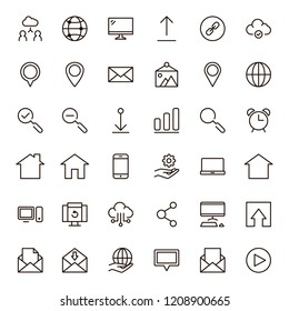 Web icon set. Collection of high quality outline website pictograms in modern flat style. Black internet symbol for web design and mobile app on white background. Social media line logo.