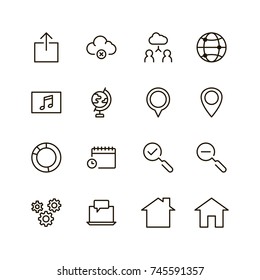 Web icon set. Collection of high quality outline website pictograms in modern flat style. Black internet symbol for web design and mobile app on white background. Social media line logo.