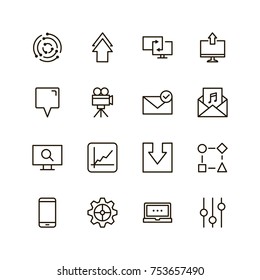 Web icon set. Collection of high quality outline website pictograms in modern flat style. Black internet symbol for web design and mobile app on white background. Social media line logo.