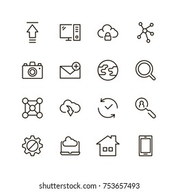 Web icon set. Collection of high quality outline website pictograms in modern flat style. Black internet symbol for web design and mobile app on white background. Social media line logo.
