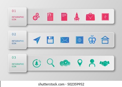Web icon set. Colorful signs and buttons web collection  with shadows on a gray background