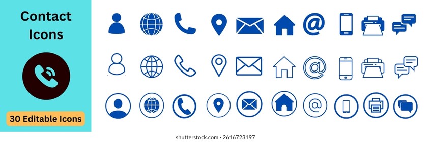 Web icon set. Contact icon set. Business Card Icons Set. Thin line Contact icons set. Contact symbols - Phone, name, mail, adress, info, e-mail, location, website, support... vector