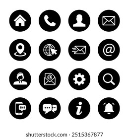 Conjunto de iconos de Web, conjunto de iconos de contacto, hogar, ubicación, correo electrónico, teléfono, mensaje, SMS, notificación, Servicio al cliente, chat en vivo 