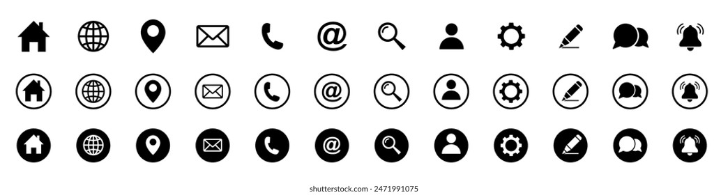 Web icon set. Contact and web icons set. Website set icon vector.