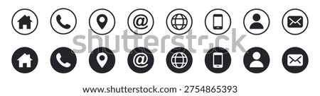 Web icon set. Contact symbols. Home, phone, mail, address, website icons. Vector illustration
