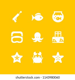 web icon set with crab, shark cage and harpoon vector icons for web and graphic design