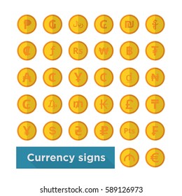 web icon set currency symbol on gold coin