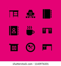 web icon set with desk, coffee and restaurant vector icons for web and graphic design