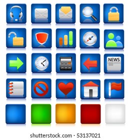 Web icon set with diffrent colour backgrounds.