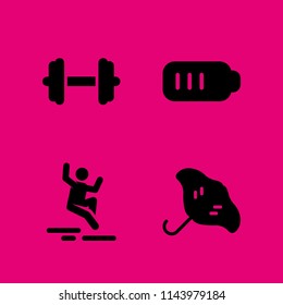 web icon set with dumbbell, jumping and battery vector icons for web and graphic design