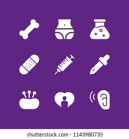 web icon set  with ear, flask and person inside a heart vector icons for web and graphic design