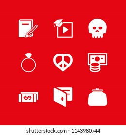 web icon set with engagement ring, peace and skull vector icons for web and graphic design