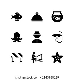 web icon set with fish, octopus and starfish vector icons for web and graphic design