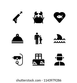 web icon set with fish, shark and scuba diving vector icons for web and graphic design