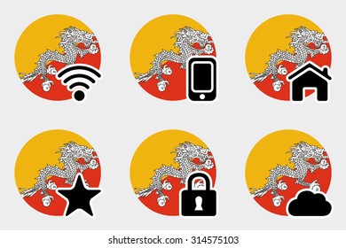 A Web Icon Set with the Flag of Bhutan