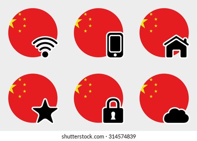 A Web Icon Set with the Flag of China