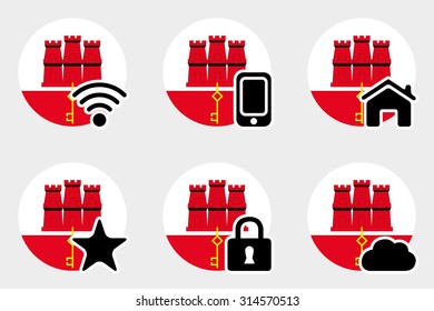A Web Icon Set with the Flag of Gibraltar