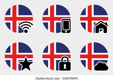 A Web Icon Set with the Flag of Iceland