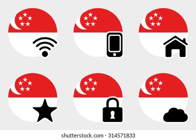 A Web Icon Set with the Flag of Singapore
