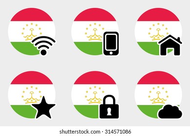 A Web Icon Set with the Flag of Tajikistan