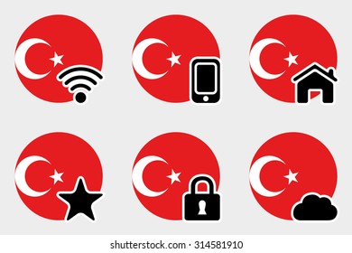 A Web Icon Set with the Flag of Turkey