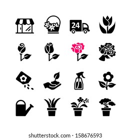 Web icon set - florist, flower shop, bouquet, pot