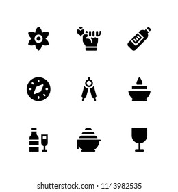 web icon set  flower, wine and compass vector icon for graphic design and web