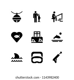 web icon set with harpoon, fish and fishing vector icons for web and graphic design