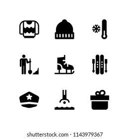 web icon set with hat, shovel and ski vector icons for web and graphic design