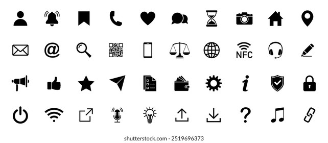 Web icon set. Home, location, call, at, email, address, globe, chat, message, mail, telephone, information, support, search, website, icon. Contact and web icons set. Website set icon vector.