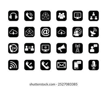 Web icon set. Home, location, call, at, email, address, globe, chat, message, mail, telephone, information, support, search, website, icon. Contact and web icons set. Website set icon vector.