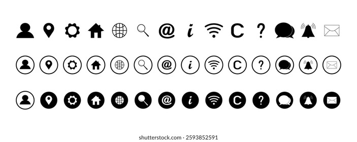 web Icon Web icon set Home location email address globe chat message mail telephone symbol