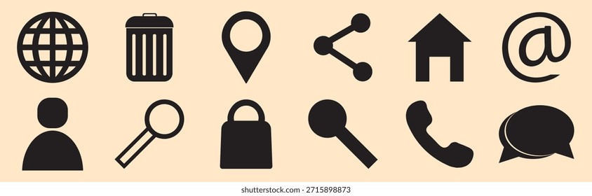 Conjunto de iconos de Web. Casa, ubicación, llamada, en, correo electrónico, Dirección, globo, chat, mensaje, correo, Sitio web, icono. Conjunto de iconos de contacto y web. Vector de icono de conjunto de Sitio web.
