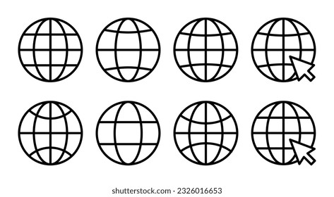 Web icon set illustration. go to web sign and symbol. web click icon. Global search icon