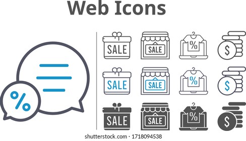 web icon set included gift, online shop, shop, money, chat icons