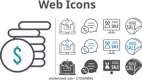 web icon set included online shop, sale, money, chat icons