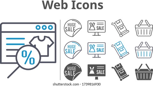 web icon set included online shop, sale, shopping-basket, shopping basket, trolley icons