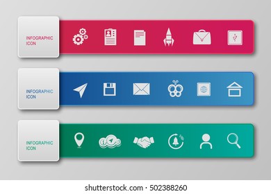 Web icon set. Infographic icon collection with a color background and shadows