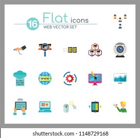 Web Icon Set. Internet Data Flow Web Camera Online Recruitment Server Man With Megaphone Strategic Control Changes Adaptation Cohesion Structure Inserting Design Computer Monitor