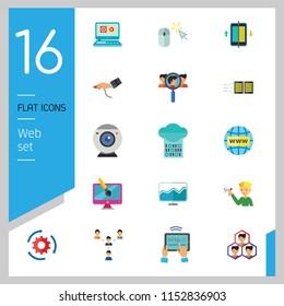 Web Icon Set. Internet Data Flow Web Camera Online Recruitment Server Man With Megaphone Strategic Control Changes Adaptation Cohesion Structure Inserting Design Computer Monitor