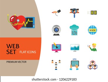 Web Icon Set. Internet Data Flow Web Camera Online Recruitment Server Man With Megaphone Strategic Control Changes Adaptation Cohesion Structure Inserting Design Computer Monitor
