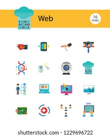Web Icon Set. Internet Data Flow Web Camera Online Recruitment Server Man With Megaphone Strategic Control Changes Adaptation Cohesion Structure Inserting Design Computer Monitor