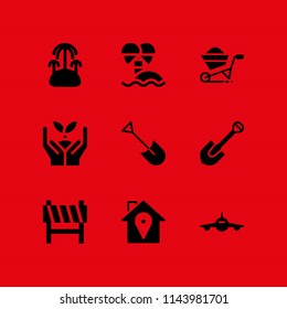 web icon set with island, construction and airplane frontal view vector icons for web and graphic design