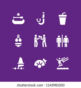 web icon set with kitesurf, snorkel and toilets vector icons for web and graphic design